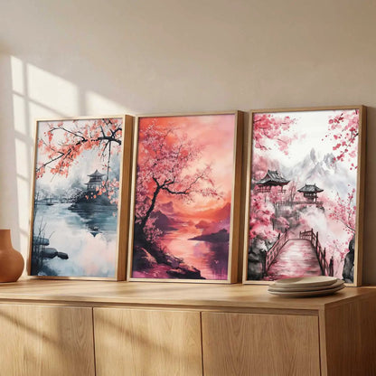 Big Aesthetic Japanese Nature Art View Framed Poster | Castle View Wall Framed Posters for Living Room Bedroom Wall Decor