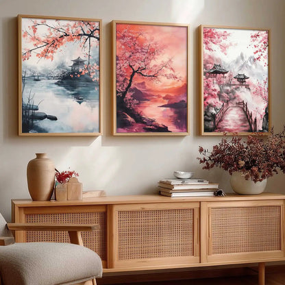 Big Aesthetic Japanese Nature Art View Framed Poster | Castle View Wall Framed Posters for Living Room Bedroom Wall Decor