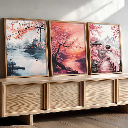Big Aesthetic Japanese Nature Art View Framed Poster | Castle View Wall Framed Posters for Living Room Bedroom Wall Decor