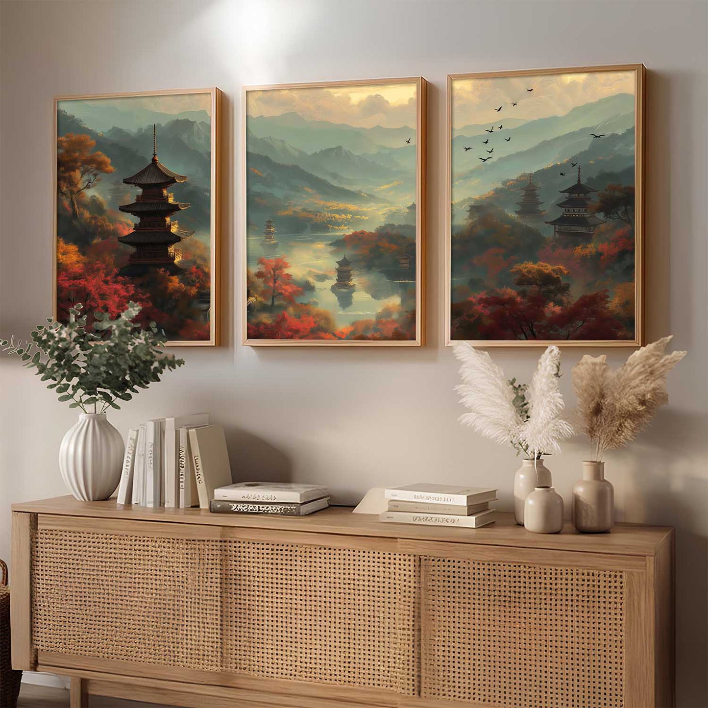 Big Aesthetic Mountains View Wall Art Paintings | River View Framed Painting | Nature Art Vastu Frames for Living Room Bedroom Wall Decor