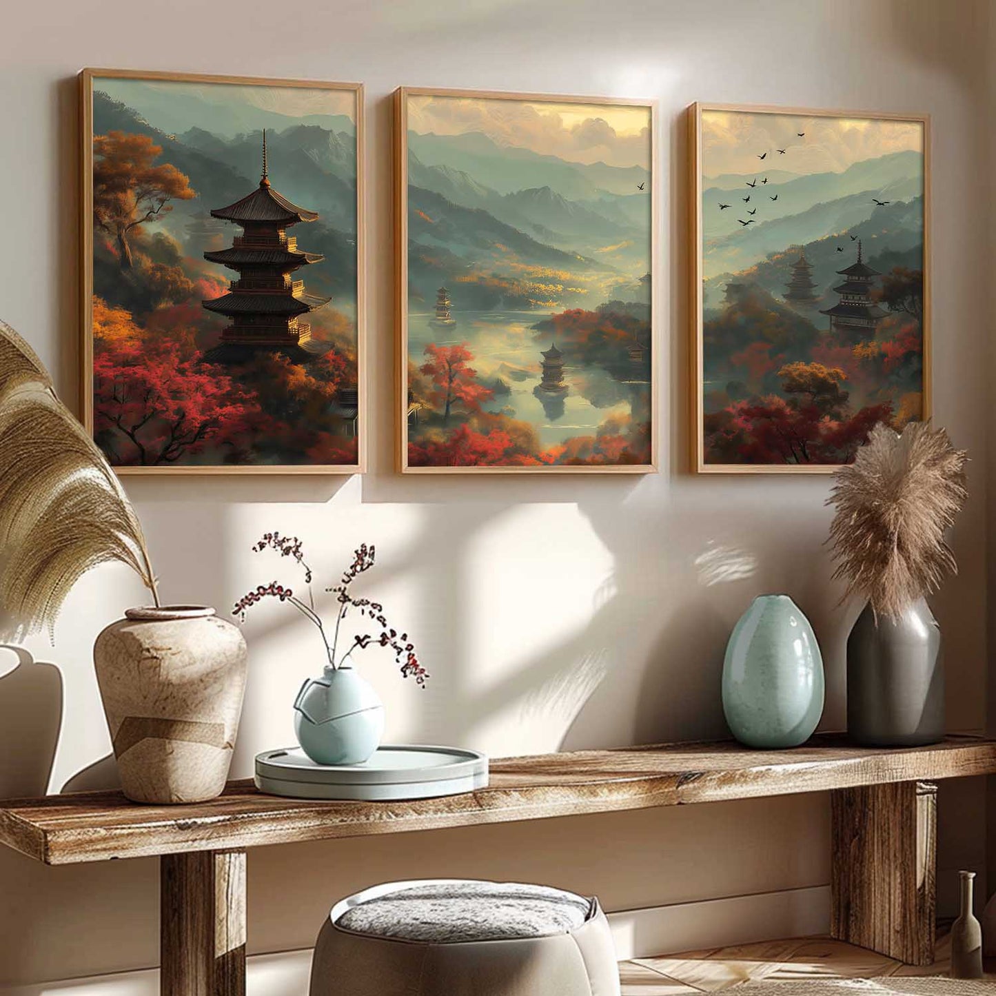 Big Aesthetic Mountains View Wall Art Paintings | River View Framed Painting | Nature Art Vastu Frames for Living Room Bedroom Wall Decor