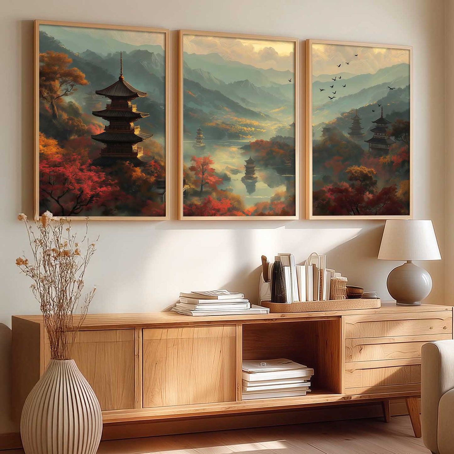 Big Aesthetic Mountains View Wall Art Paintings | River View Framed Painting | Nature Art Vastu Frames for Living Room Bedroom Wall Decor