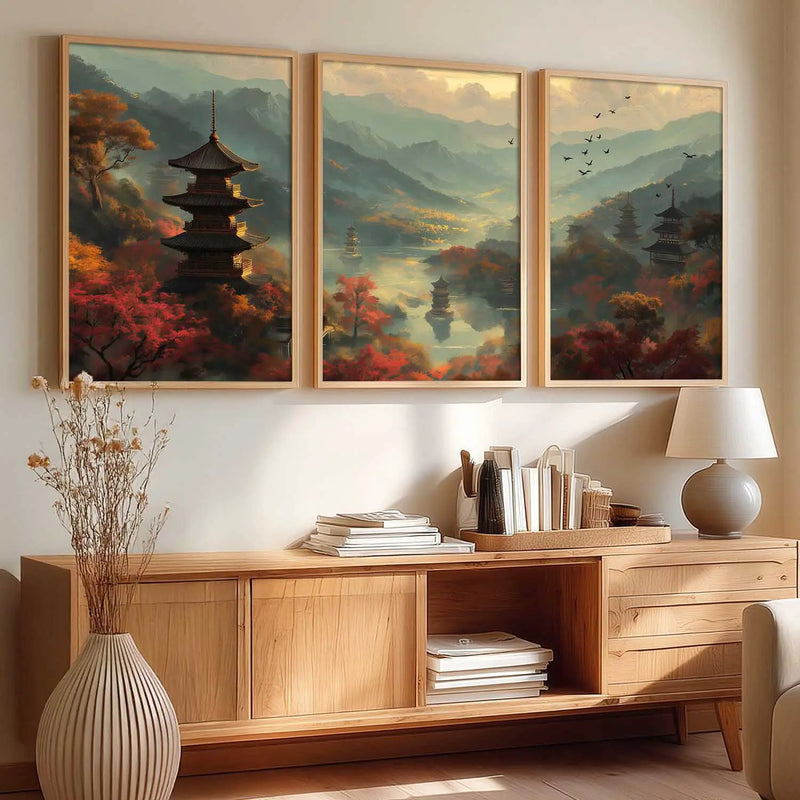 Big Aesthetic Mountains View Wall Art Paintings | River View Framed Painting | Nature Art Vastu Frames for Living Room Bedroom Wall Decor