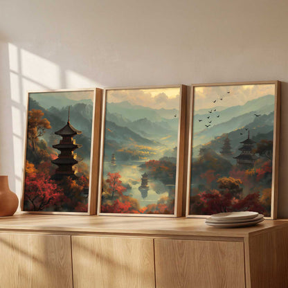 Big Aesthetic Mountains View Wall Art Paintings | River View Framed Painting | Nature Art Vastu Frames for Living Room Bedroom Wall Decor