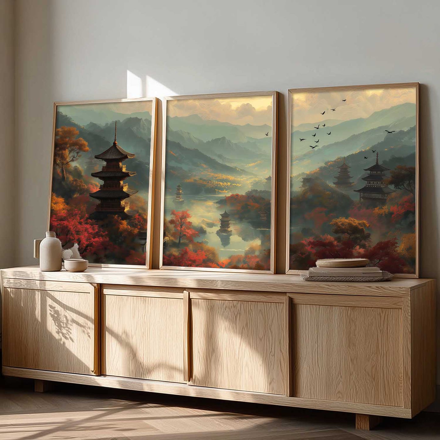 Big Aesthetic Mountains View Wall Art Paintings | River View Framed Painting | Nature Art Vastu Frames for Living Room Bedroom Wall Decor