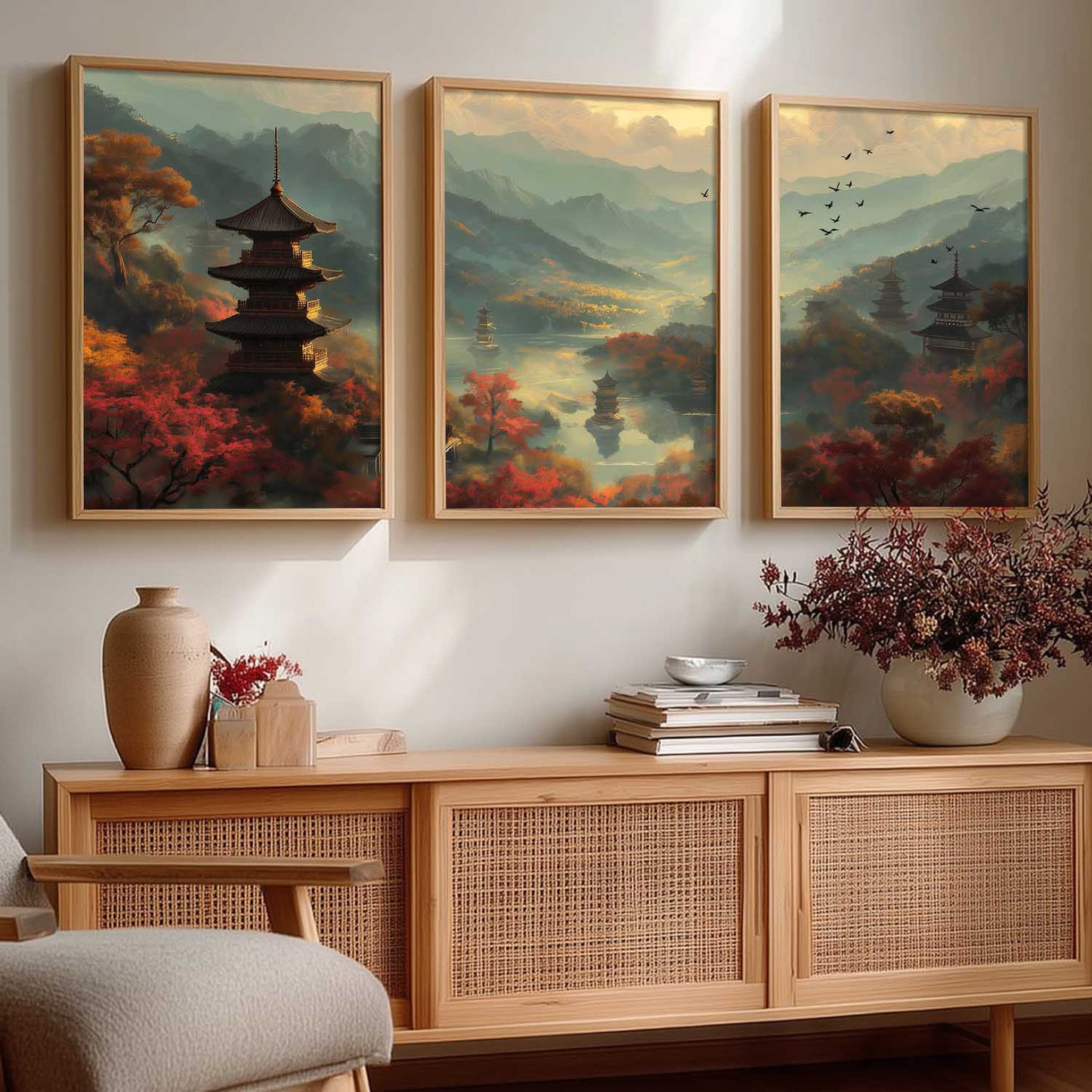 Big Aesthetic Mountains View Wall Art Paintings | River View Framed Painting | Nature Art Vastu Frames for Living Room Bedroom Wall Decor