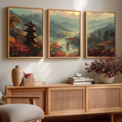 Big Aesthetic Mountains View Wall Art Paintings | River View Framed Painting | Nature Art Vastu Frames for Living Room Bedroom Wall Decor