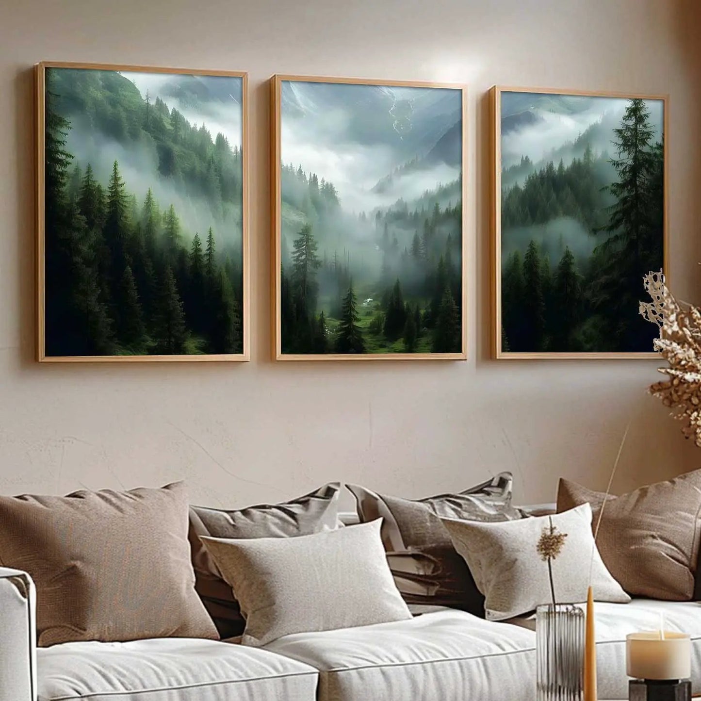 Mountain View Framed Painting | Big Aesthetic Nature Inspired Framed Paintings for Living Room Bedroom Wall Decor