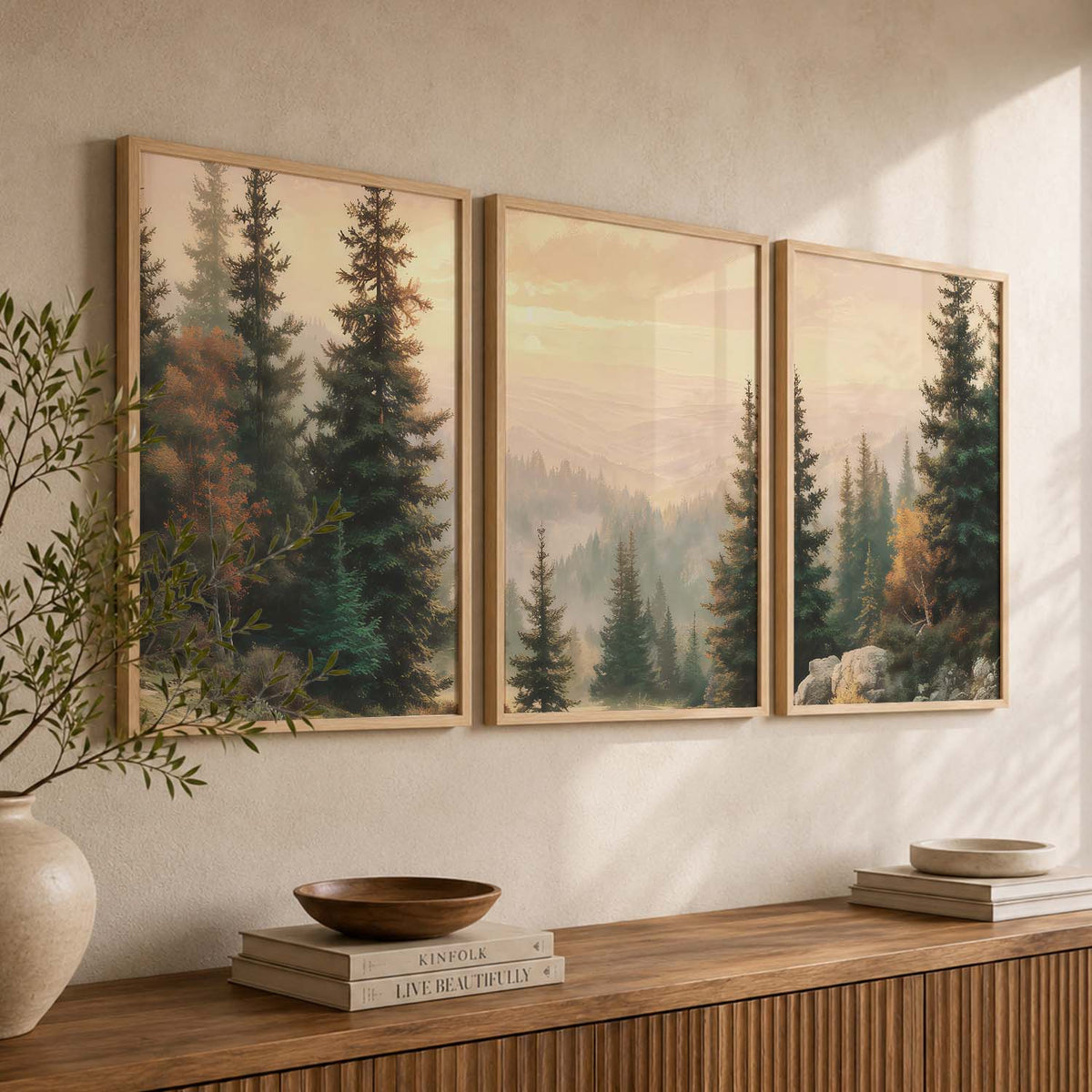 Big Aesthetic Forest View Wall Art Paintings | Mountains Landscape Framed Painting | Vastu Frames for Living Room Bedroom Wall Decor