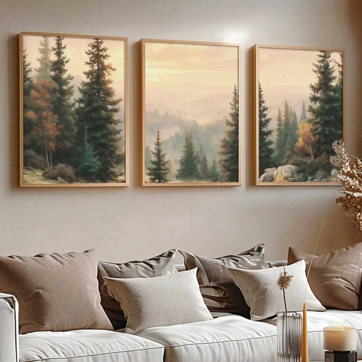 Big Aesthetic Forest View Wall Art Paintings | Mountains Landscape Framed Painting | Vastu Frames for Living Room Bedroom Wall Decor