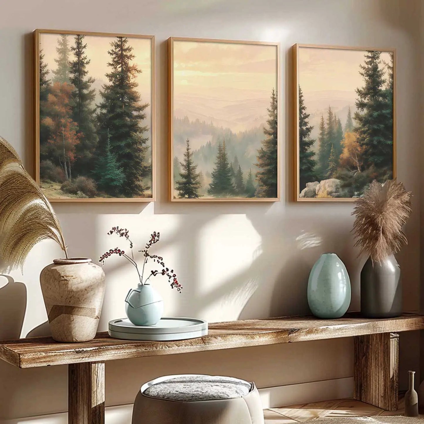 Big Aesthetic Forest View Wall Art Paintings | Mountains Landscape Framed Painting | Vastu Frames for Living Room Bedroom Wall Decor