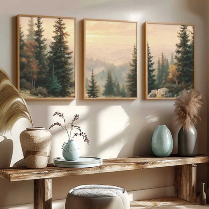 Big Aesthetic Forest View Wall Art Paintings | Mountains Landscape Framed Painting | Vastu Frames for Living Room Bedroom Wall Decor