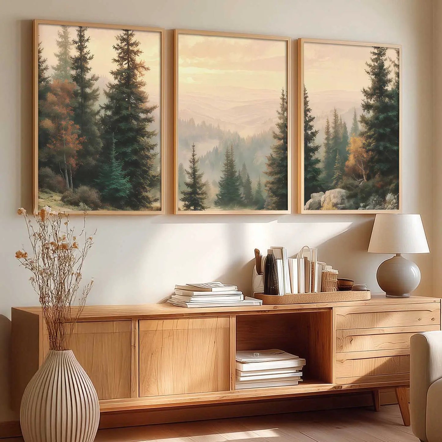 Big Aesthetic Forest View Wall Art Paintings | Mountains Landscape Framed Painting | Vastu Frames for Living Room Bedroom Wall Decor