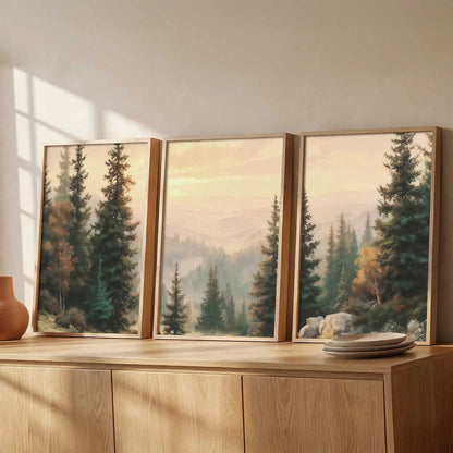 Big Aesthetic Forest View Wall Art Paintings | Mountains Landscape Framed Painting | Vastu Frames for Living Room Bedroom Wall Decor