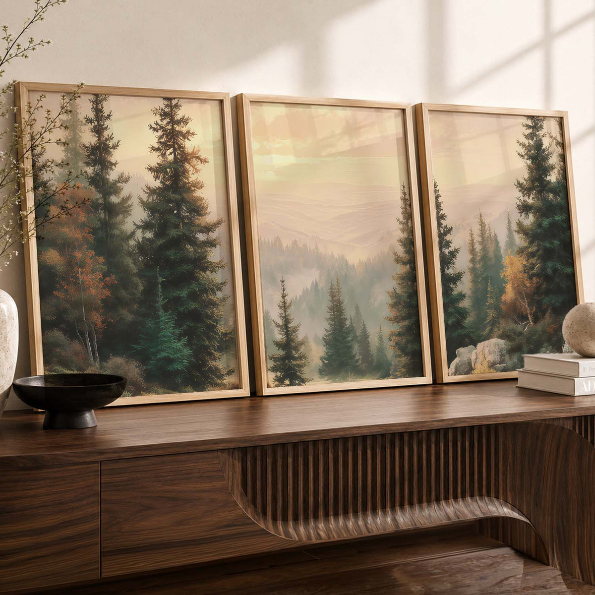 Big Aesthetic Forest View Wall Art Paintings | Mountains Landscape Framed Painting | Vastu Frames for Living Room Bedroom Wall Decor