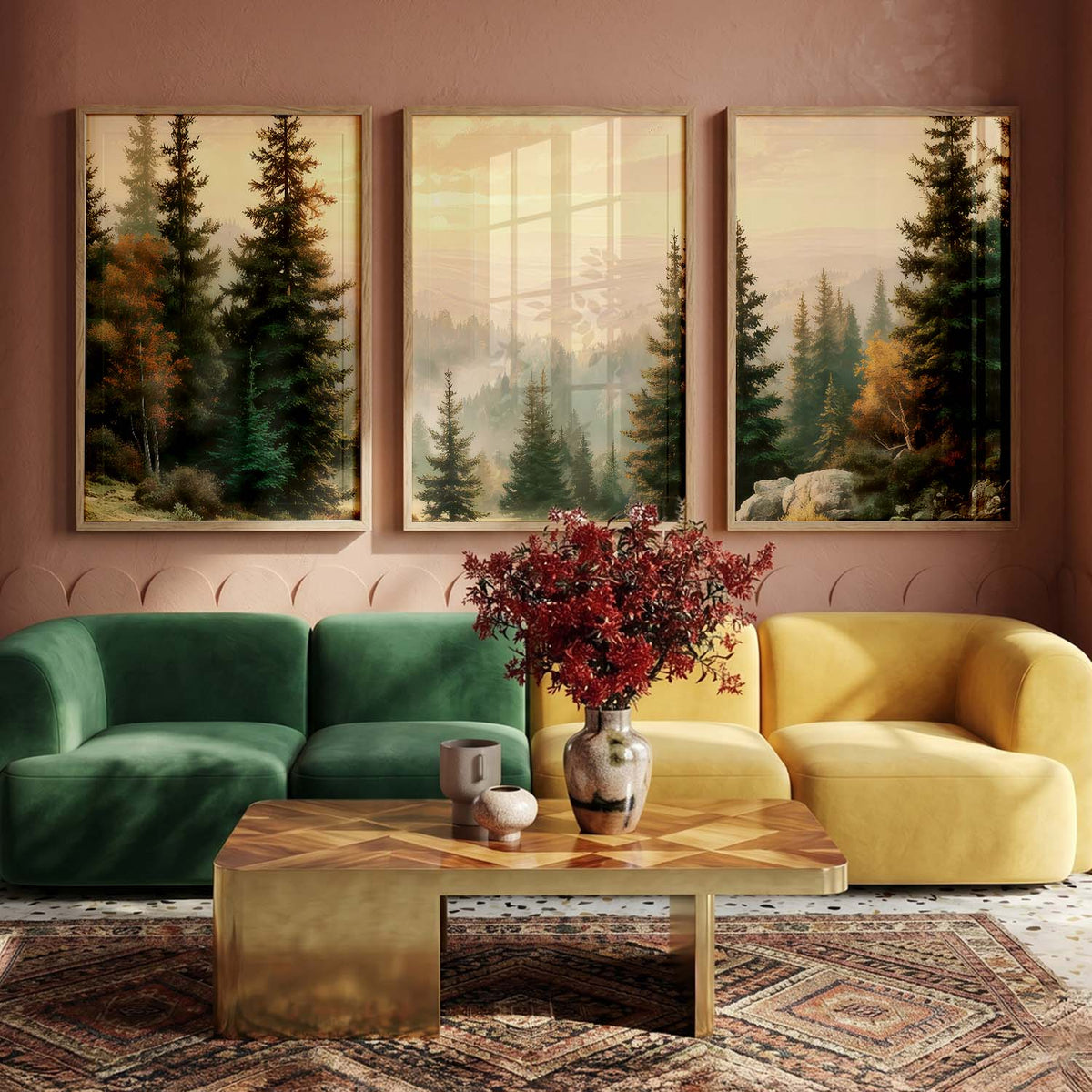 Big Aesthetic Forest View Wall Art Paintings | Mountains Landscape Framed Painting | Vastu Frames for Living Room Bedroom Wall Decor