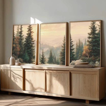 Big Aesthetic Forest View Wall Art Paintings | Mountains Landscape Framed Painting | Vastu Frames for Living Room Bedroom Wall Decor