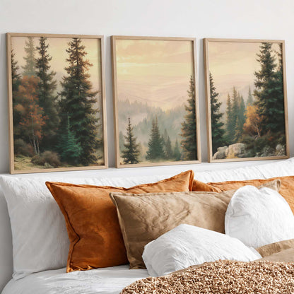 Big Aesthetic Forest View Wall Art Paintings | Mountains Landscape Framed Painting | Vastu Frames for Living Room Bedroom Wall Decor