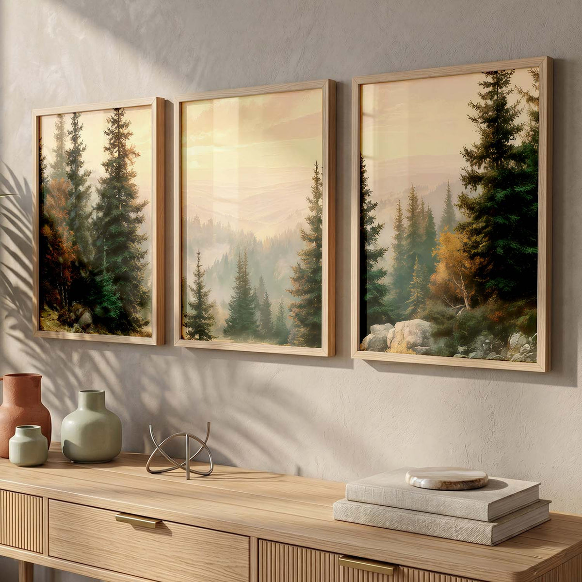 Big Aesthetic Forest View Wall Art Paintings | Mountains Landscape Framed Painting | Vastu Frames for Living Room Bedroom Wall Decor