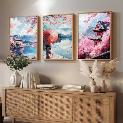 Big Aesthetic Mount Fuji Wall Art Paintings | Mountain Landscape Framed Painting | Nature Art Vastu Frames for Living Room Bedroom Wall Decor