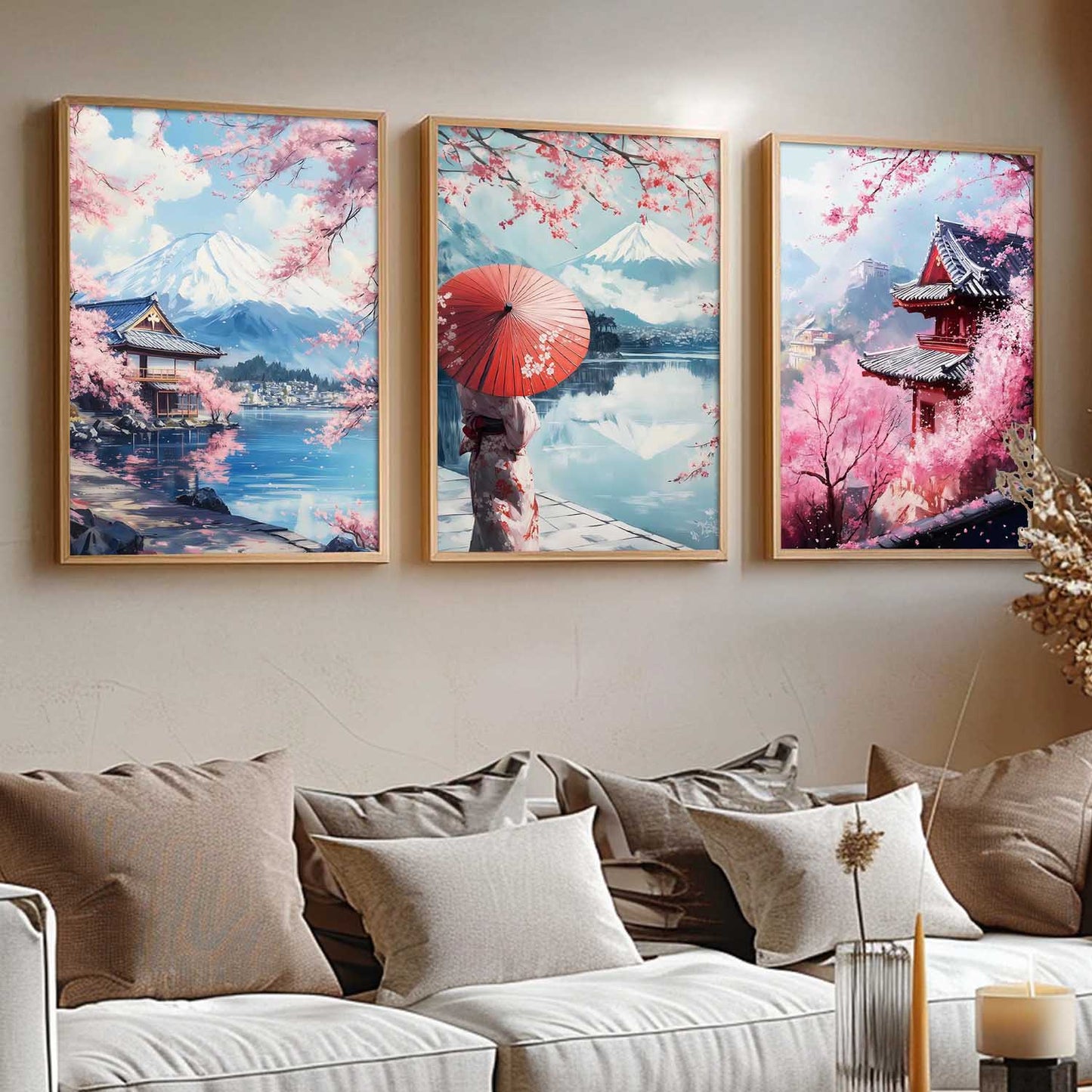 Big Aesthetic Mount Fuji Wall Art Paintings | Mountain Landscape Framed Painting | Nature Art Vastu Frames for Living Room Bedroom Wall Decor