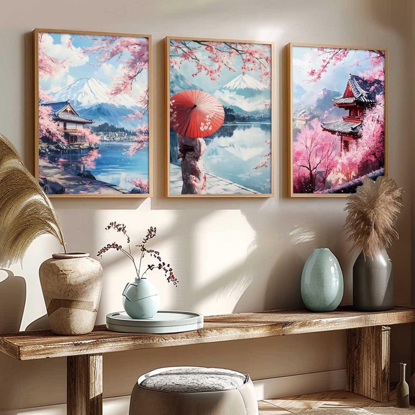 Big Aesthetic Mount Fuji Wall Art Paintings | Mountain Landscape Framed Painting | Nature Art Vastu Frames for Living Room Bedroom Wall Decor