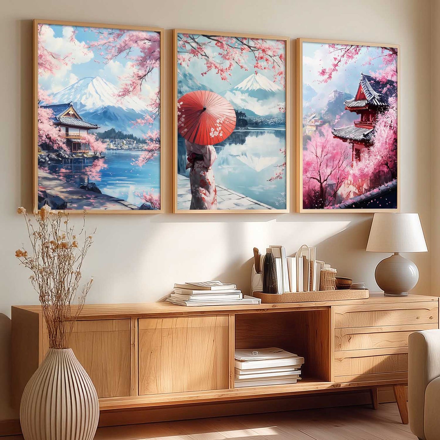 Big Aesthetic Mount Fuji Wall Art Paintings | Mountain Landscape Framed Painting | Nature Art Vastu Frames for Living Room Bedroom Wall Decor