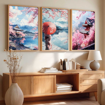 Big Aesthetic Mount Fuji Wall Art Paintings | Mountain Landscape Framed Painting | Nature Art Vastu Frames for Living Room Bedroom Wall Decor