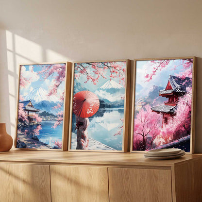 Big Aesthetic Mount Fuji Wall Art Paintings | Mountain Landscape Framed Painting | Nature Art Vastu Frames for Living Room Bedroom Wall Decor