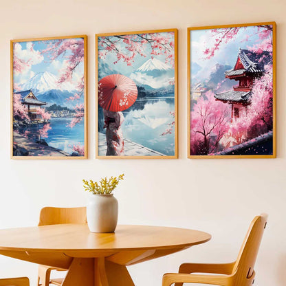 Big Aesthetic Mount Fuji Wall Art Paintings | Mountain Landscape Framed Painting | Nature Art Vastu Frames for Living Room Bedroom Wall Decor