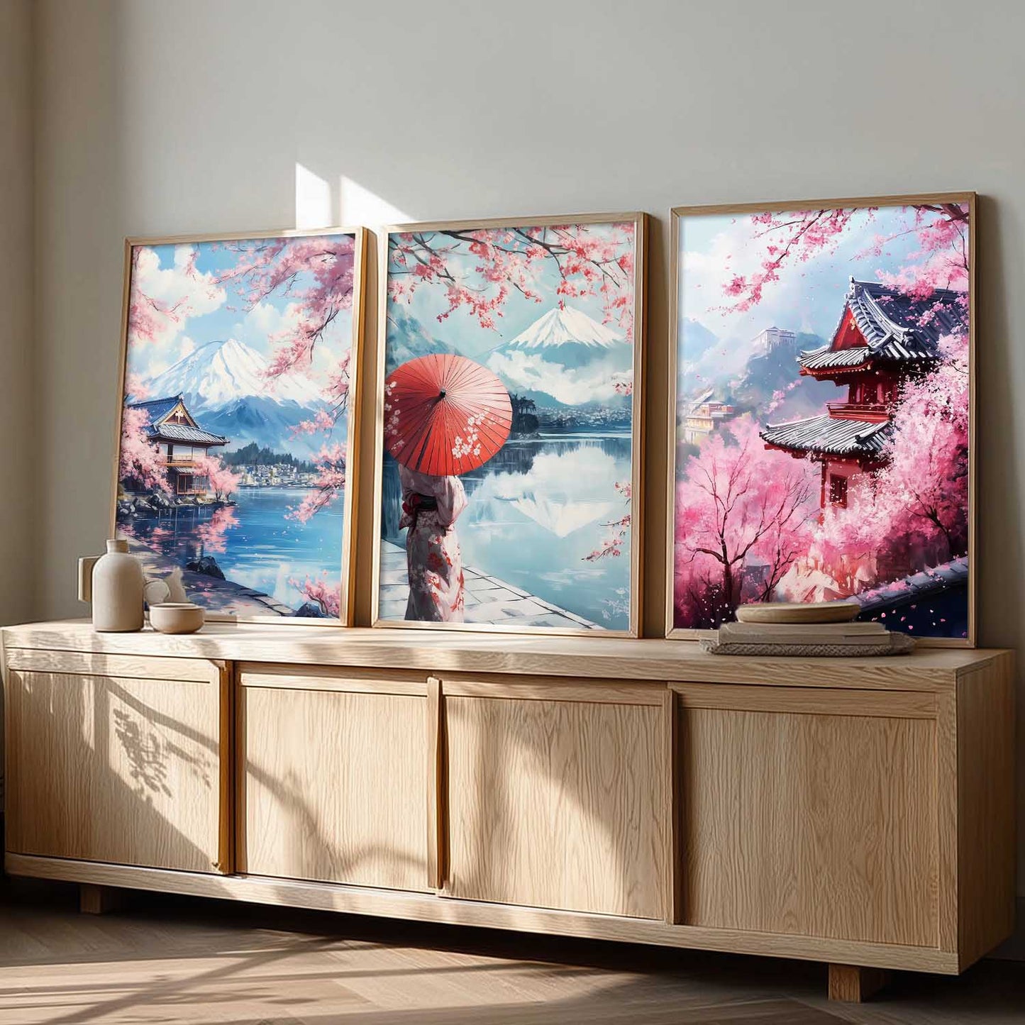 Big Aesthetic Mount Fuji Wall Art Paintings | Mountain Landscape Framed Painting | Nature Art Vastu Frames for Living Room Bedroom Wall Decor