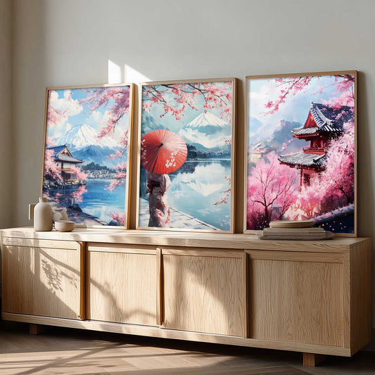 Big Aesthetic Mount Fuji Wall Art Paintings | Mountain Landscape Framed Painting | Nature Art Vastu Frames for Living Room Bedroom Wall Decor