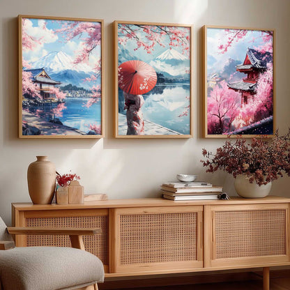 Big Aesthetic Mount Fuji Wall Art Paintings | Mountain Landscape Framed Painting | Nature Art Vastu Frames for Living Room Bedroom Wall Decor