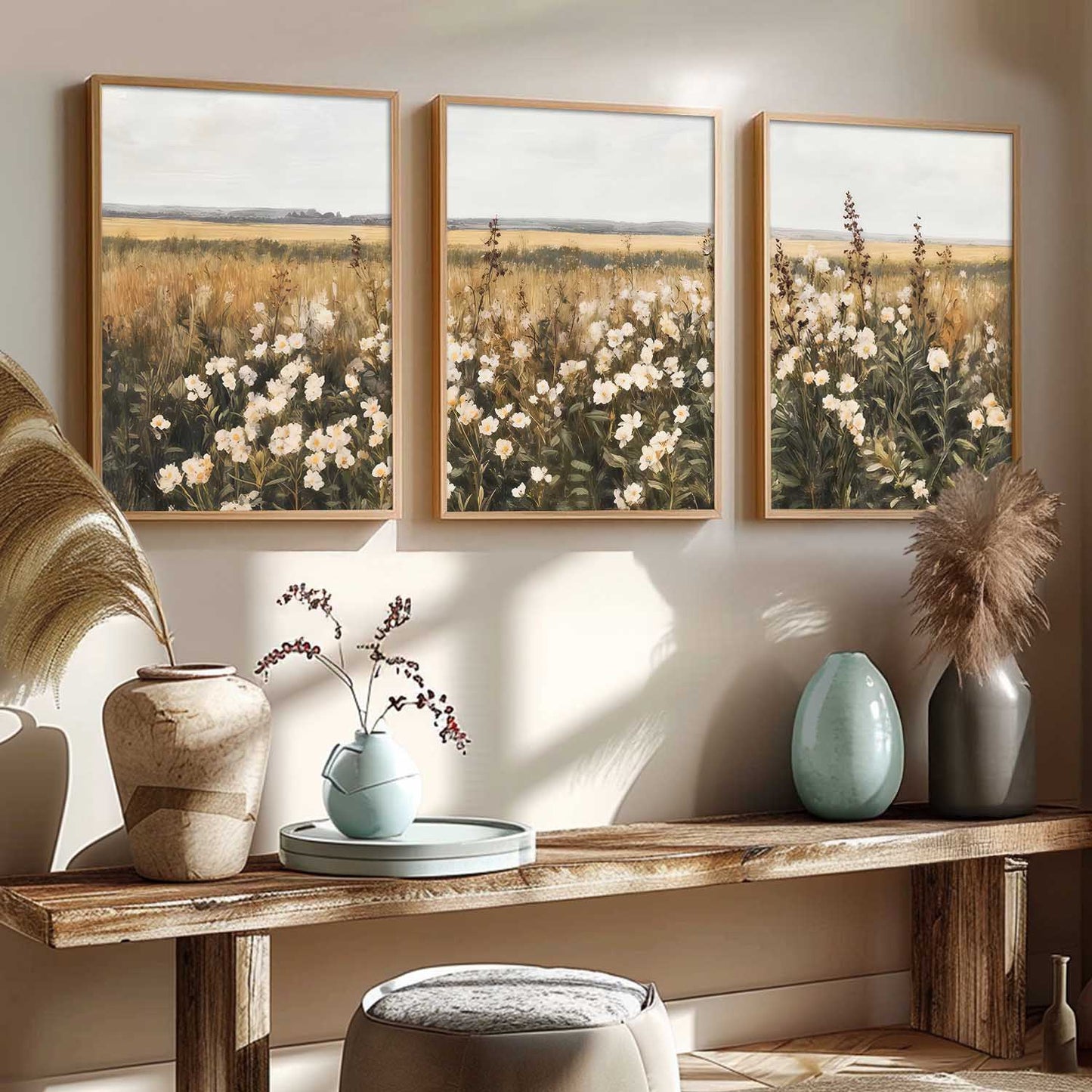 Big Aesthetic Landscape View Wall Art Paintings | Flowers Landscape Framed Painting | Vastu Frames for Living Room Bedroom Wall Decor