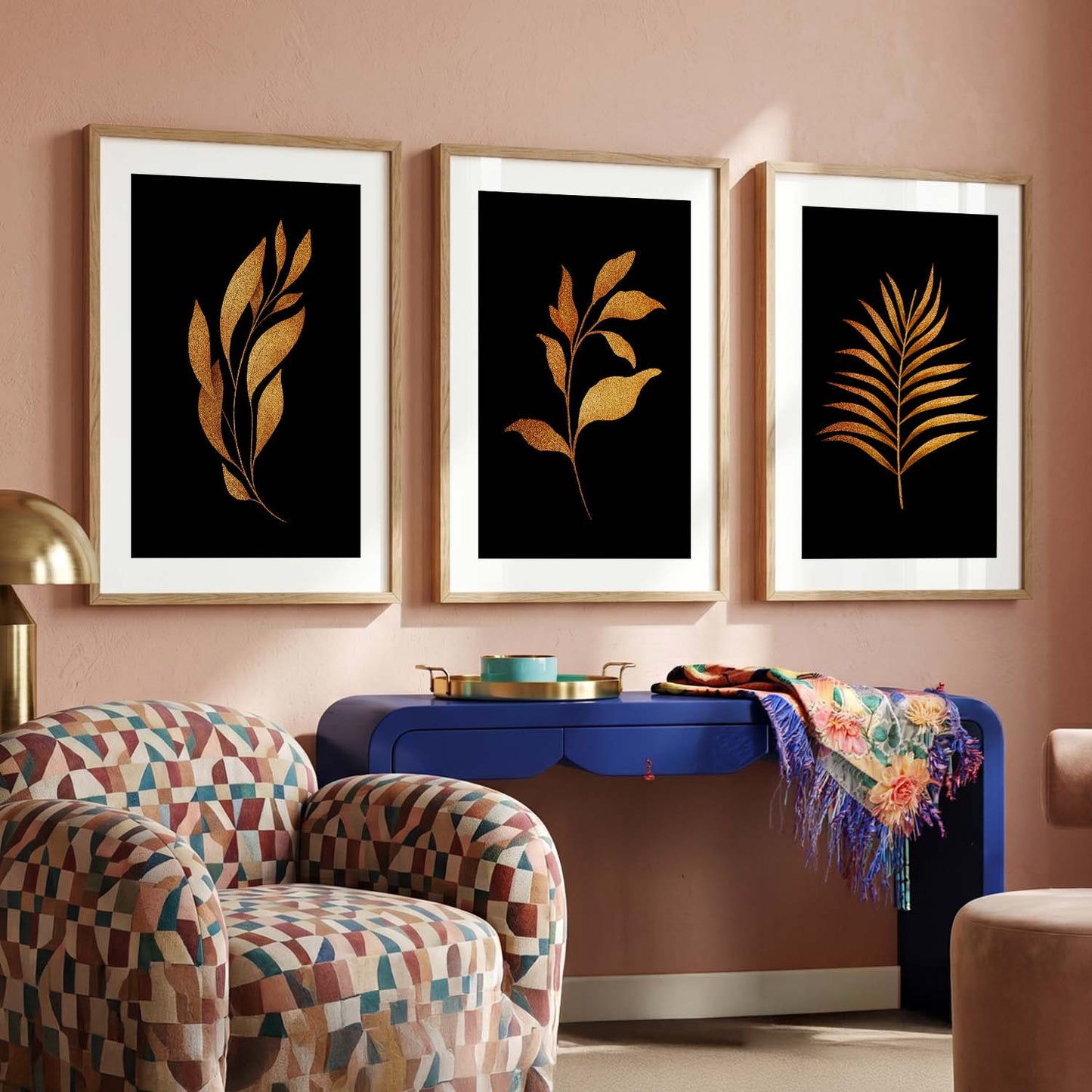Golden Leaf Wall Posters with Frame