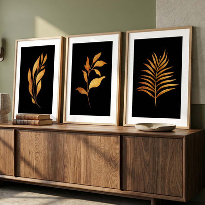 Golden Leaf Wall Posters with Frame