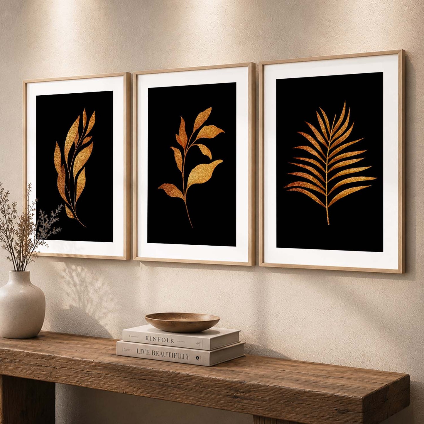 Golden Leaf Wall Posters with Frame