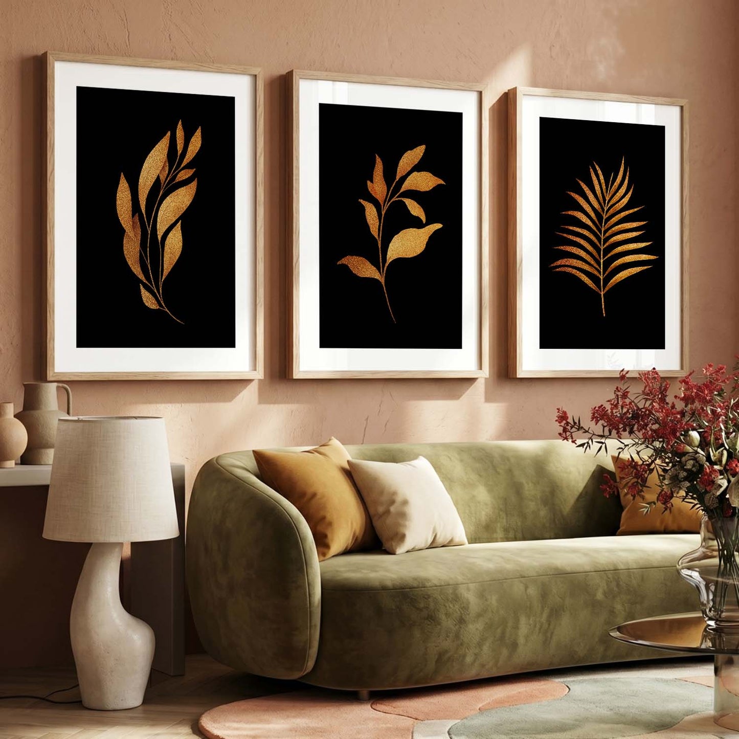 Golden Leaf Wall Posters with Frame