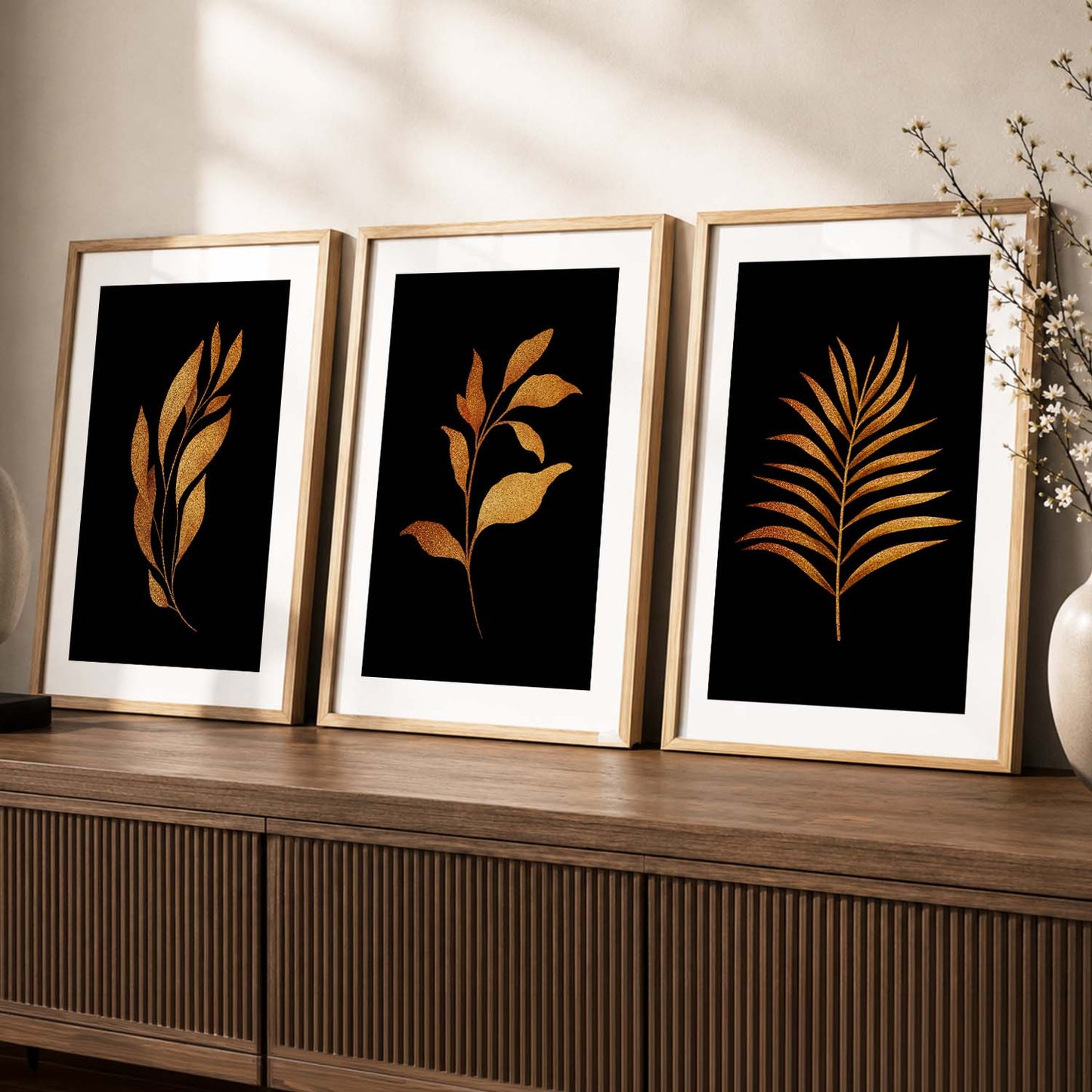 Golden Leaf Wall Posters with Frame