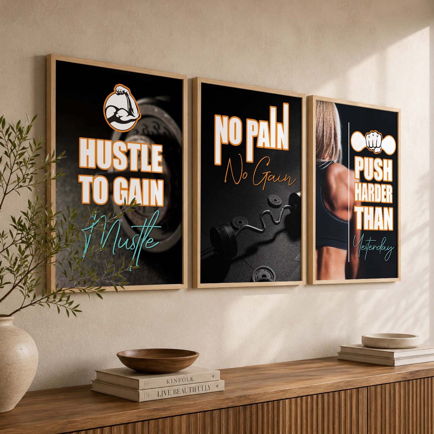 Kotart Motivational / Inspirational Gym Workout Quotes Framed Wall Posters with Frame for Wall Room Gym Wall Frames - Framed Posters for Gym - Wall Posters for Room ( 11 x 14 inch, Framed ) Set of 3
