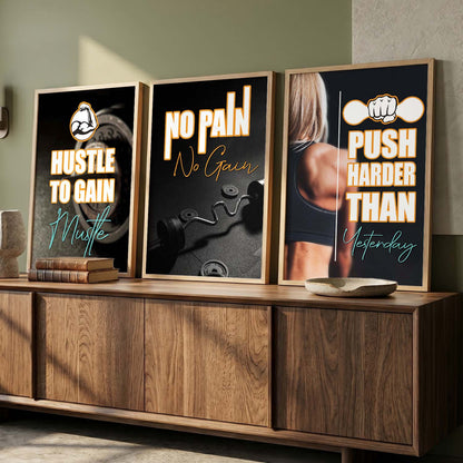Kotart Motivational / Inspirational Gym Workout Quotes Framed Wall Posters with Frame for Wall Room Gym Wall Frames - Framed Posters for Gym - Wall Posters for Room ( 11 x 14 inch, Framed ) Set of 3