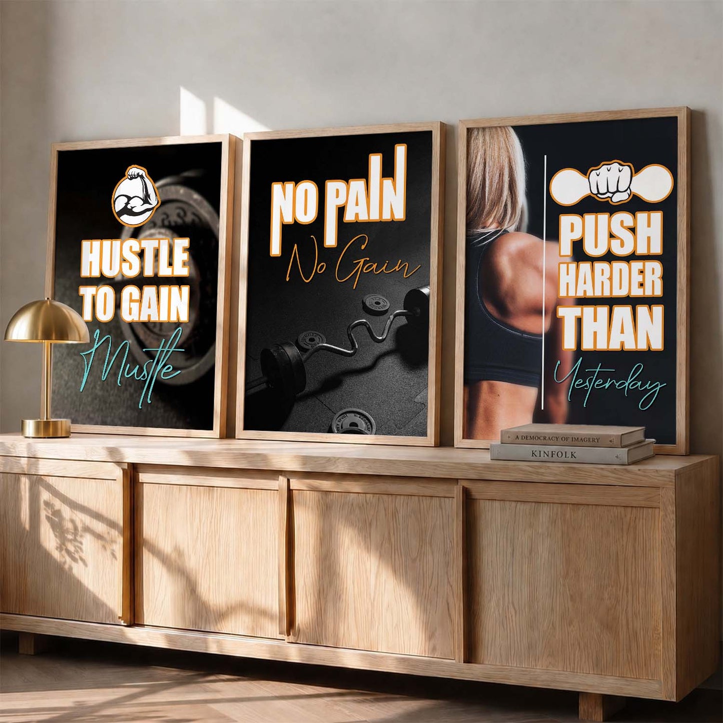 Kotart Motivational / Inspirational Gym Workout Quotes Framed Wall Posters with Frame for Wall Room Gym Wall Frames - Framed Posters for Gym - Wall Posters for Room ( 11 x 14 inch, Framed ) Set of 3