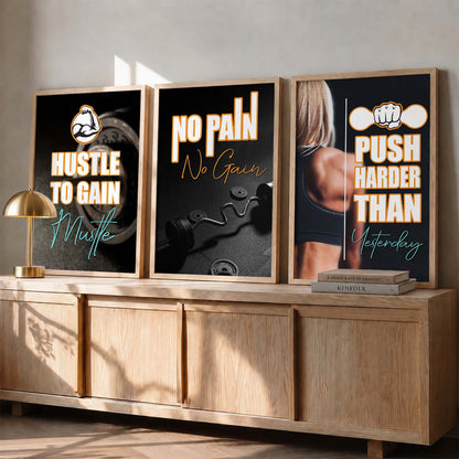 Kotart Motivational / Inspirational Gym Workout Quotes Framed Wall Posters with Frame for Wall Room Gym Wall Frames - Framed Posters for Gym - Wall Posters for Room ( 11 x 14 inch, Framed ) Set of 3