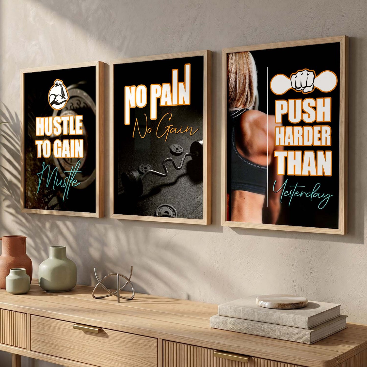 Kotart Motivational / Inspirational Gym Workout Quotes Framed Wall Posters with Frame for Wall Room Gym Wall Frames - Framed Posters for Gym - Wall Posters for Room ( 11 x 14 inch, Framed ) Set of 3
