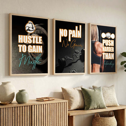 Kotart Motivational / Inspirational Gym Workout Quotes Framed Wall Posters with Frame for Wall Room Gym Wall Frames - Framed Posters for Gym - Wall Posters for Room ( 11 x 14 inch, Framed ) Set of 3