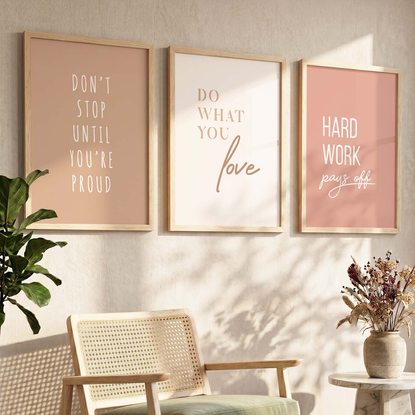 Traditional Motivational Quotes Wall Art Set of 3 Framed Prints for Living Room
