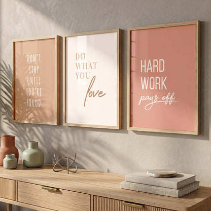 Traditional Motivational Quotes Wall Art Set of 3 Framed Prints for Living Room