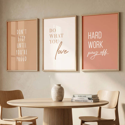 Traditional Motivational Quotes Wall Art Set of 3 Framed Prints for Living Room