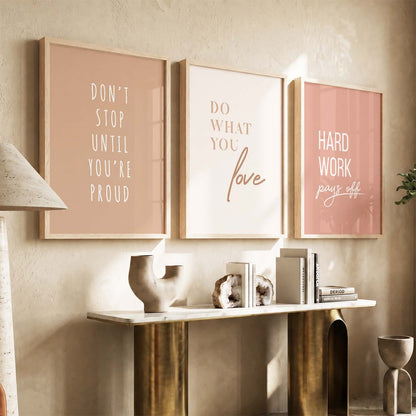 Traditional Motivational Quotes Wall Art Set of 3 Framed Prints for Living Room