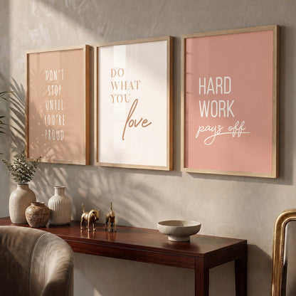 Traditional Motivational Quotes Wall Art Set of 3 Framed Prints for Living Room